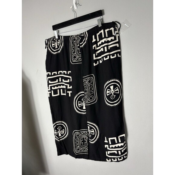 Ashro Skirt Women Black Tribal Midi A-Line Drawstring Rayon Mid Rise XL - Picture 7 of 14
